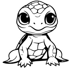 Black and white cute cartoon turtle. Coloring book for the children. Vector illustration