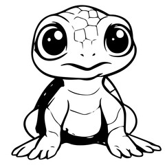 Black and white cute cartoon turtle. Coloring book for the children. Vector illustration