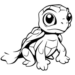 Black and white cute cartoon turtle. Coloring book for the children. Vector illustration