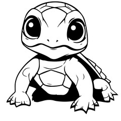 Black and white cute cartoon turtle. Coloring book for the children. Vector illustration
