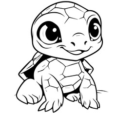 Black and white cute cartoon turtle. Coloring book for the children. Vector illustration