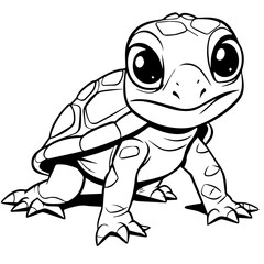 Black and white cute cartoon turtle. Coloring book for the children. Vector illustration