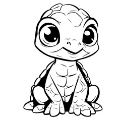 Black and white cute cartoon turtle. Coloring book for the children. Vector illustration