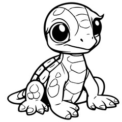 Black and white cute cartoon turtle. Coloring book for the children. Vector illustration