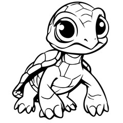 Black and white cute cartoon turtle. Coloring book for the children. Vector illustration