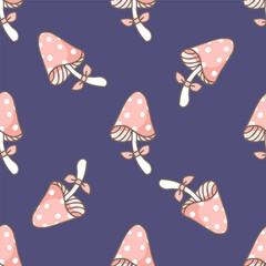 Pink mushroom. Mushrooms seamless pattern.