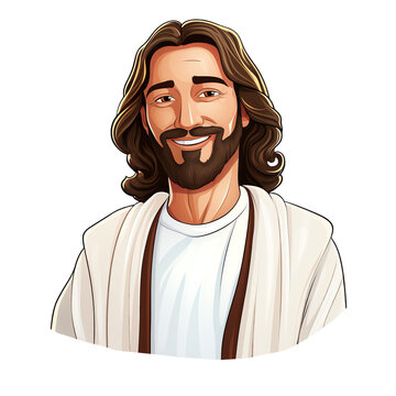 Smiling Bible Cartoon Character Jesus, Isolated Illustration