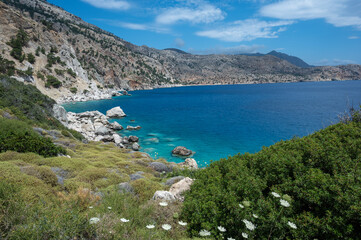 Fototapeta na wymiar view of the bay of Apella, Karpathos, Greece