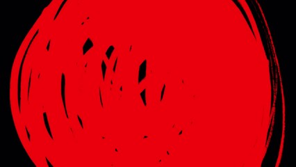 Drawing a red circle on a black screen. Transition animation with fill and dissolve. Stock art effect for frame change in 4K with alpha channel.
