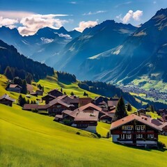 swiss alpine village by Ai