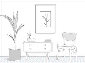 Vectors Room Interior, Line Art, Vectors Interior 