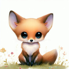 Foxy Charm: Cute Fox Illustration on White, Generative AI