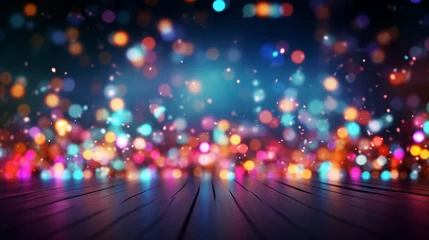 Foto op Aluminium An abstract celebratory backdrop adorned with neon bokeh lights, radiant lines, and a dynamic multicolor wallpaper, providing ample room for text or copy space.  © HappyTime