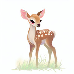 Graceful Fawn: Cute Deer Illustration on White, Generative AI