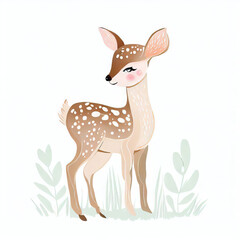 Fototapeta premium Graceful Fawn: Cute Deer Illustration on White, Generative AI