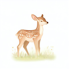 Graceful Fawn: Cute Deer Illustration on White, Generative AI