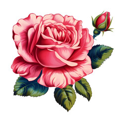 Rose flower. Beautiful antique rose illustration. Vintage flower illustration for wall art.