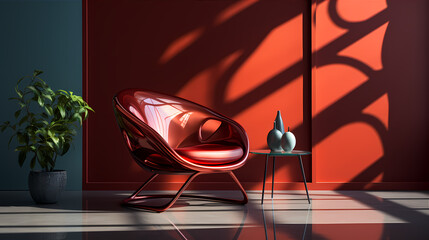 Eye-catching 3D render of a sleek, modern chair with stunning lighting and shadows