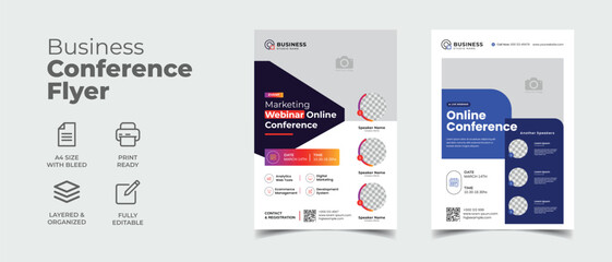 editable a4 modern business conference flyer layout template 