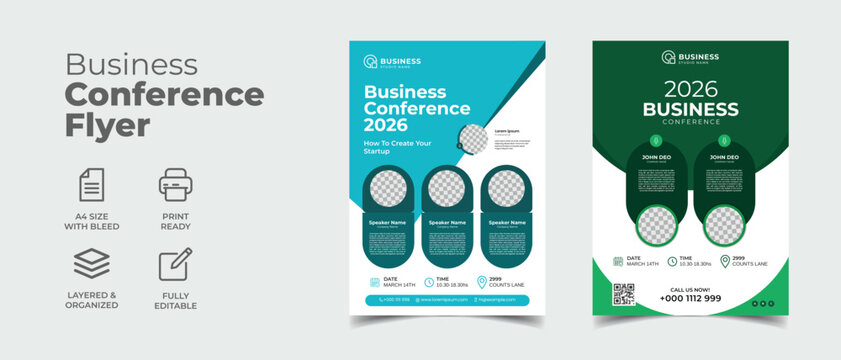 editable a4 modern business conference flyer layout template 