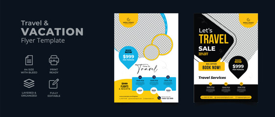 corporate vacation travel summer flyer layout template, editable promotion 2 template with annual report, cover, leaflet, brochure template 