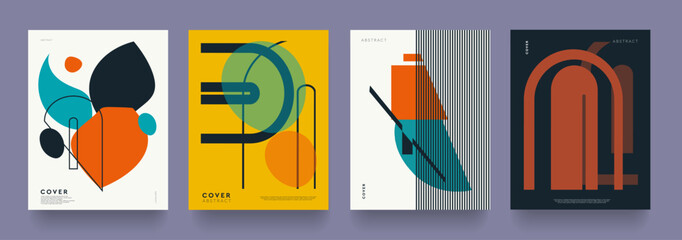 Posters Trendy with Yellow, Black, Orange, Green, White Color. Geometric Vector Shape Line, Oval for Poster, Website, Placard, Cover, Advertising. Abstract Pattern for Сoncert, Performance, Festival. 