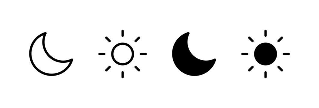 Sun and moon icon vector day and night icon set. dark and light mode icons , Screen brightness and contrast level signs and symbols for app user interface and web elements