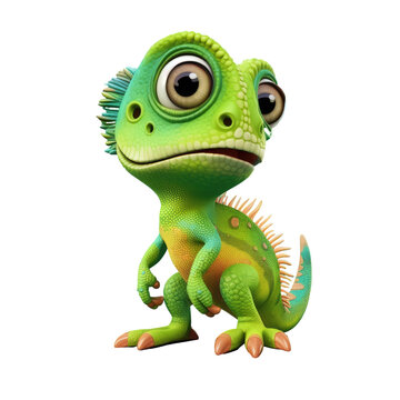The transparent background is useful for graphic design with a worried chameleon cartoon