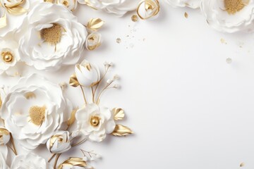 Fototapeta na wymiar white and gold flowers, wedding invitation background