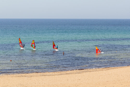 The beach of Issos in Corfu (Greece) has beautiful sand dunes and it's a good spot to practice water sports like windsurf. The island of Kerkira is the Ionic Sea, an area of the Mediterranean