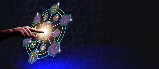 Franchise business concept. Shop Distribution Network to Achieve Sales Targets icon on blue...