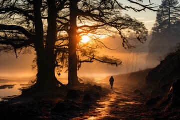 Masters of Contrast: Exploring the Art of Using Light and Shadow to Shape Captivating Compositions, as Exemplified by Silhouetted Trees Amidst Fog