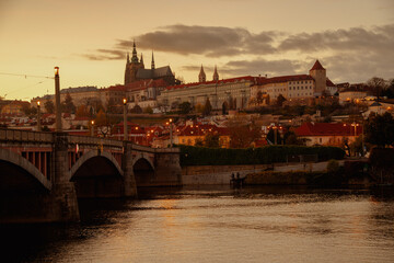 landscape with Vltava river and St. Vitus Cathedral