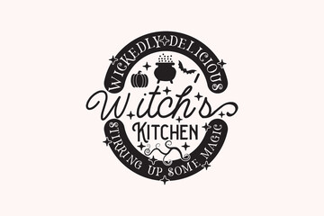 Fototapeta premium Wickedly Delicious Witch's Kitchen EPS Design. Halloween shirt print template, T-Shirt, Graphic Design, Mugs, Bags, Backgrounds, Stickers