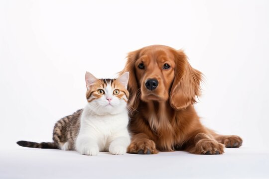 photo dog and cat on a plain white background