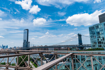 architecture of historic bridge in manhattan. bridge connecting Lower Manhattan with Downtown Brooklyn. urban city architecture. manhattan bridge in new york. viewpoint
