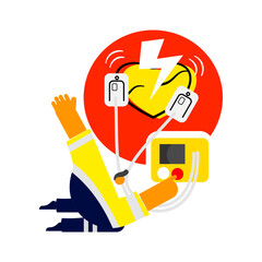 Cartoon characters for early defibrillation in out hospital cardiac arrest patient.