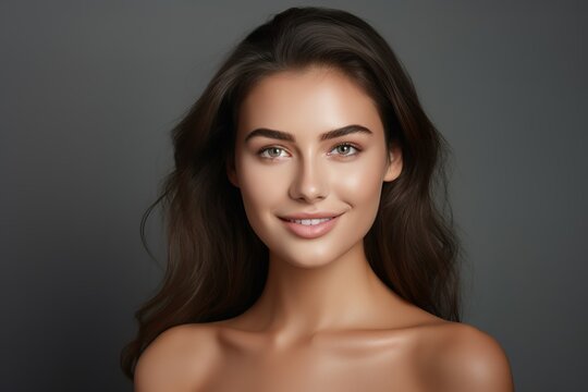 Portrait of beautiful woman showing natural clean facial skin - generative KI