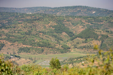 Landscape in western Rwanda at sunset