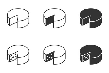 Round cheese wheel icon set. Vector illustration.