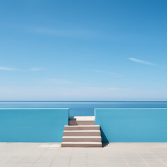 Fototapeta na wymiar Minimal sea concept, white stairs and blue wall