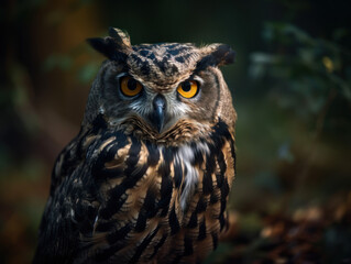 Fototapeta premium Owl bird portrait created with Generative AI technology