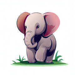 Gentle Giant: Cute Elephant Illustration on White, Generative AI