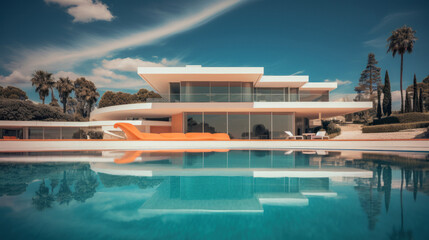 Fototapeta premium Large Modern villa, Beautiful Swimming Pool Surrounded