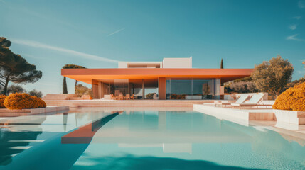 Fototapeta na wymiar Large Modern villa, Beautiful Swimming Pool Surrounded