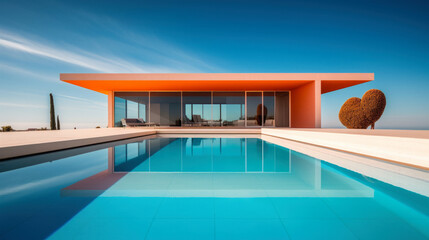 Fototapeta premium Large Modern villa, Beautiful Swimming Pool Surrounded