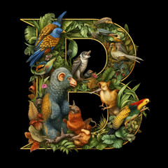 Buchstaben vom Alphabet mit Dschungel Tieren. 