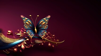 Butterfly and flowers background , ornamental jewel style relief.