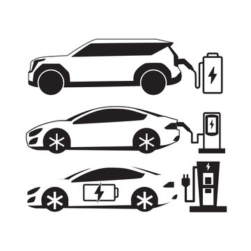Set of Electric vehicle symbol. EV charging station flat icon. Place to charge battery of electromobile. Charging Station Related Flat vector Icons set. Contains such Icons as Electric socket station,