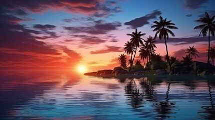 Fototapeta na wymiar Sunset with palm trees